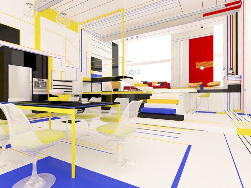 Дизайн интерьера, вдохновленнный творчеством голландского художника Пита Мондриана