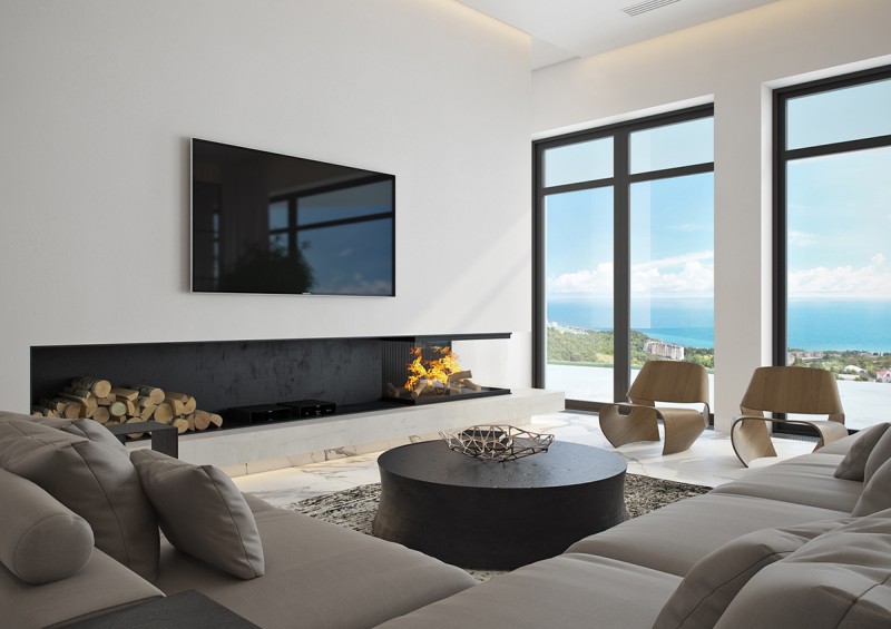 Панорамные окна в доме у моря