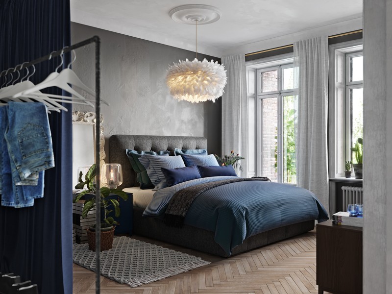 Проект спальни в серо-синих тонах