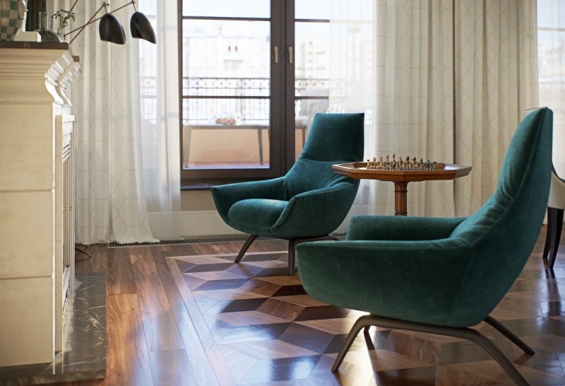 Сочетание стиля 70-х и классики в интерьере пентхауса