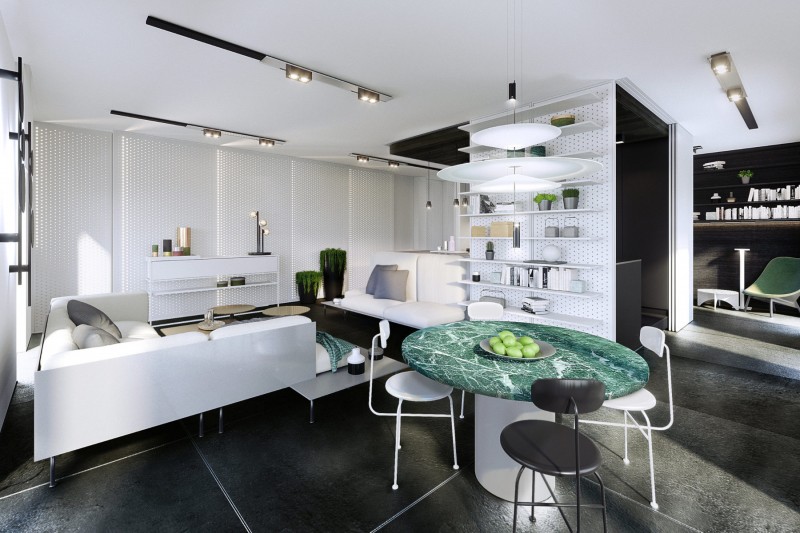 Ахроматическое сочетание цветов и яркие акценты в интерьере варшавских апартаментов