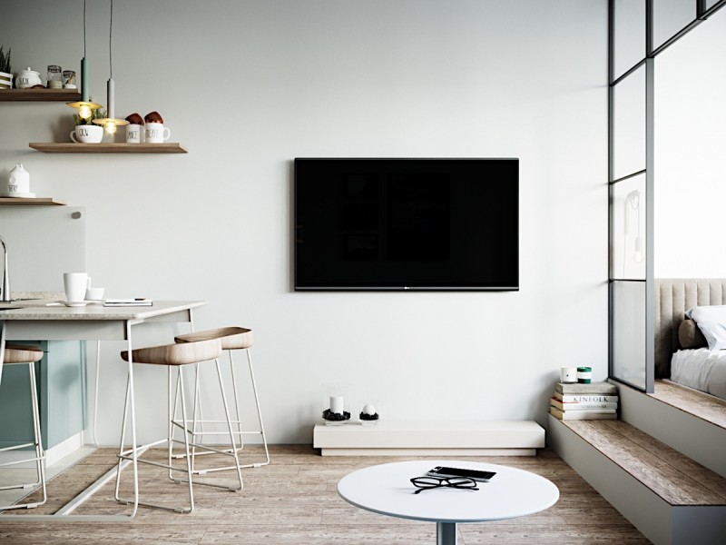 Интерьер компактной квартиры в серо-голубых тонах