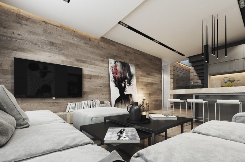 Гармоничное сочетание дерева и бетона