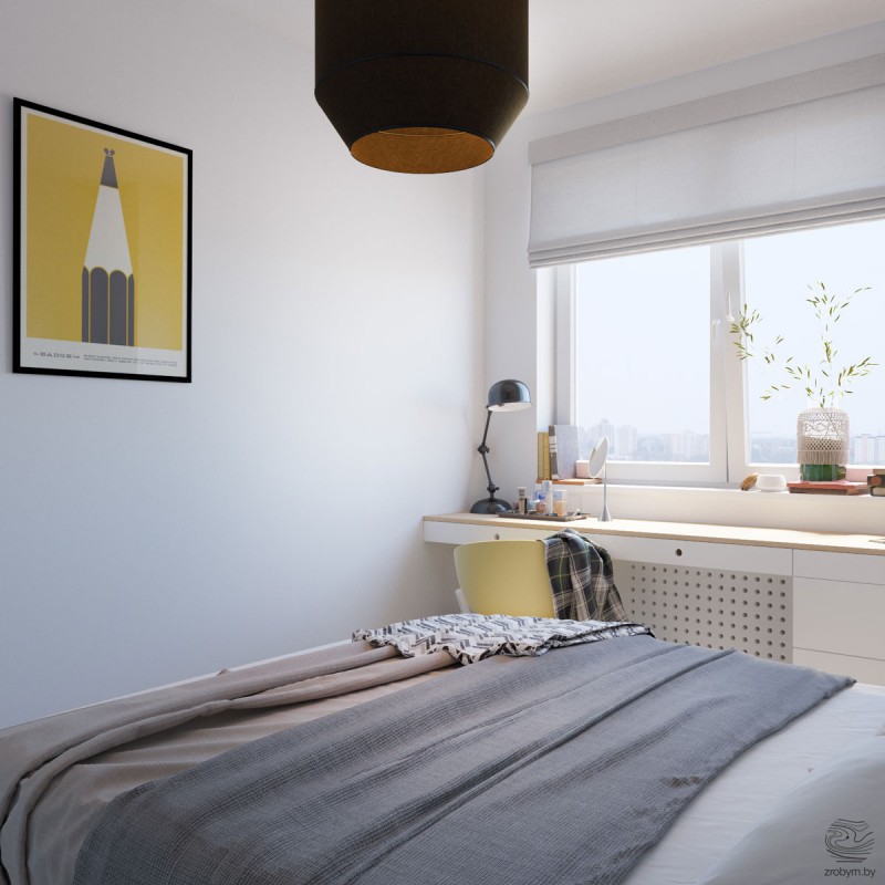 Небольшая квартира с открытой планировкой в серо-желтых тонах Небольшая квартира с открытой планировкой в серо-желтых тонах