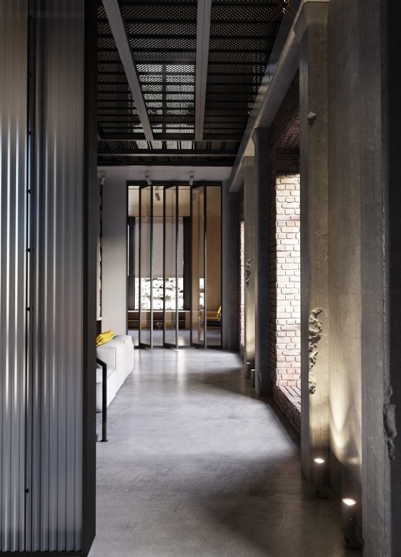 Желтые акценты в интерьере лофта