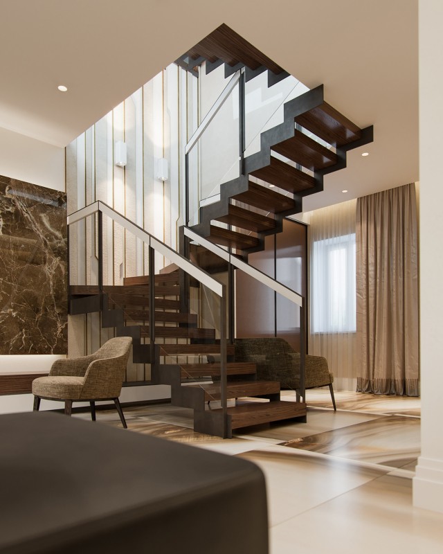 Проект двухуровневых апартаментов в коричневых тонах Проект двухуровневых апартаментов в коричневых тонах