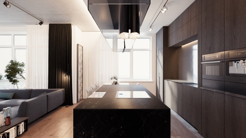 Чистые линии, простая мебель и зелень в интерьере комфортных апартаментов