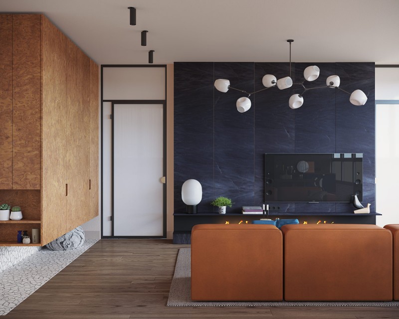 Дизайн интерьера с использованием оранжевого и синего