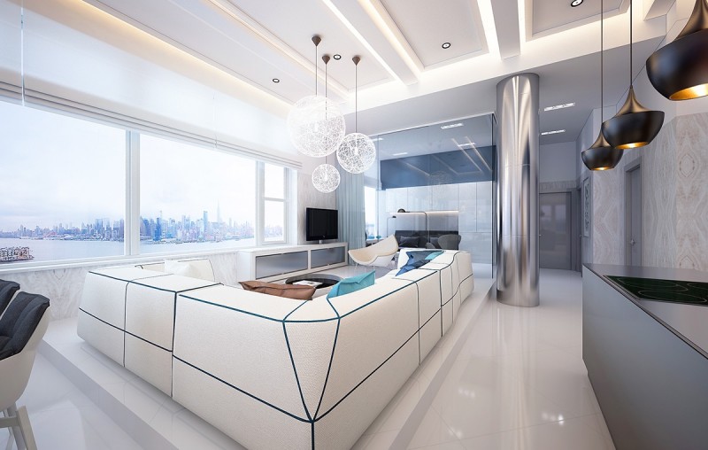 Высококлассные современные апартаменты в Нью-Джерси с видом на реку Гудзон