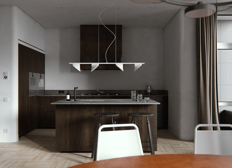 Приглушенные оттенки зеленого и богатые тона дерева в декоре современных апартаментов Приглушенные оттенки зеленого и богатые тона дерева в декоре современных апартаментов