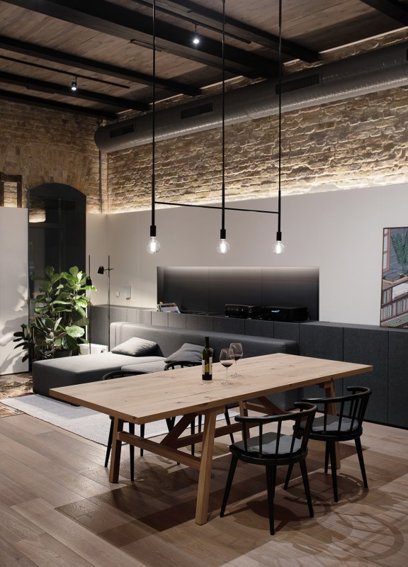 Монохромный интерьер двухуровневой квартиры Монохромный интерьер двухуровневой квартиры