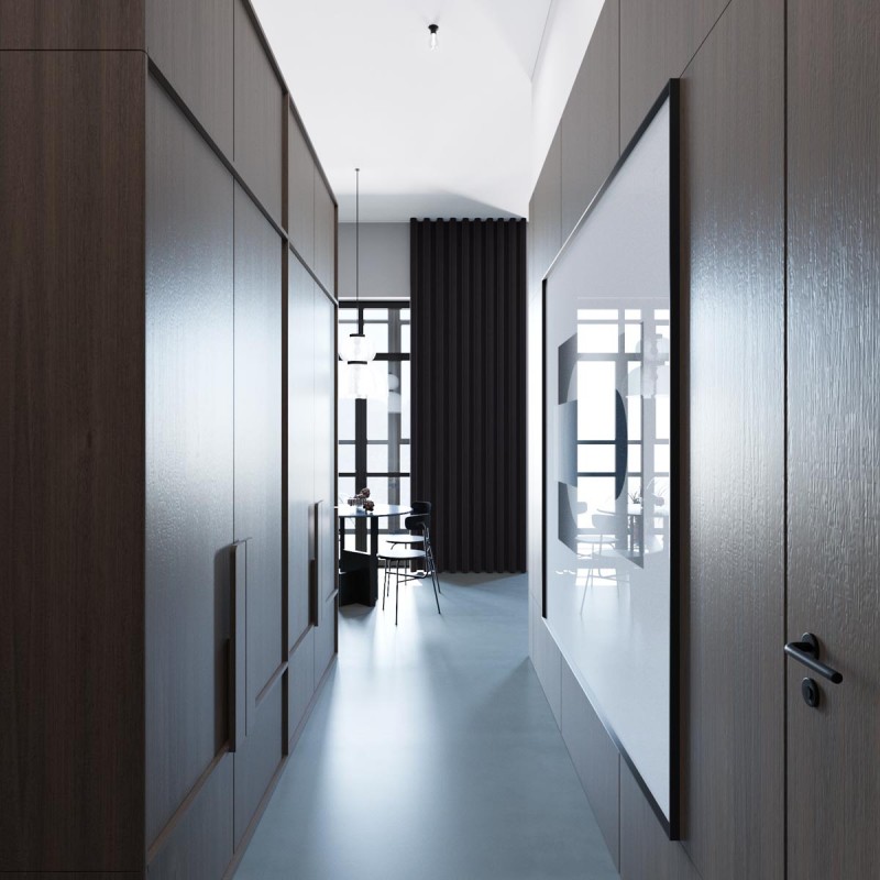 Апартаменты с открытой планировкой, оформленные в приглушенных тонах