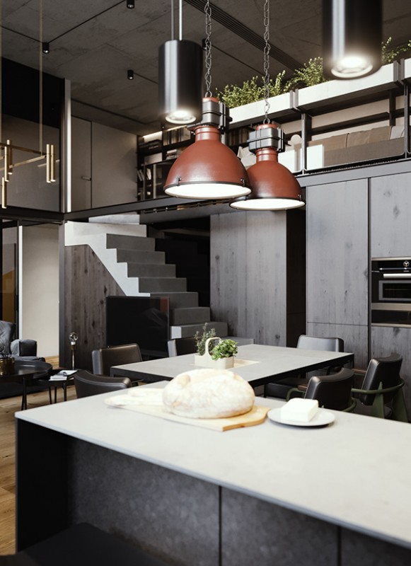 Двухуровневая квартира в индустриальном стиле