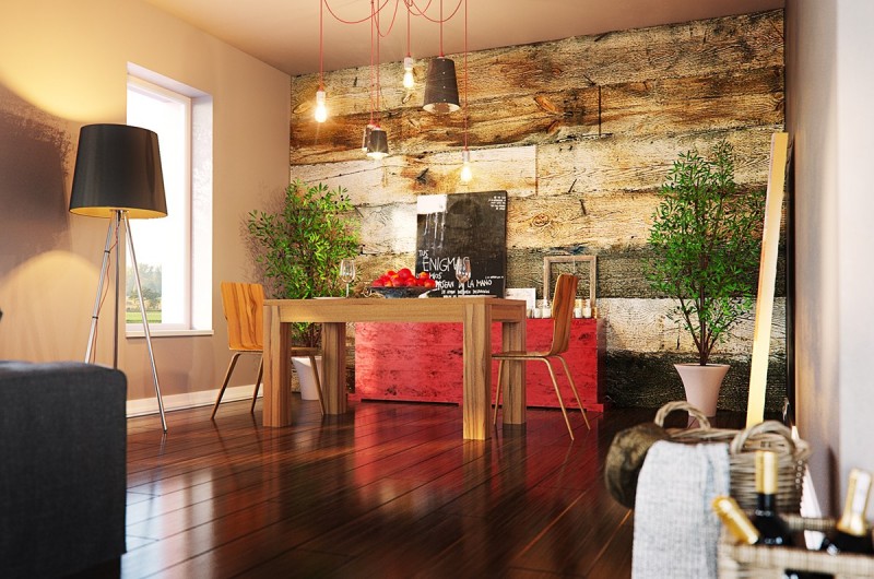 Оформление гостиной в прохладных серых тонах с акцентом на красный