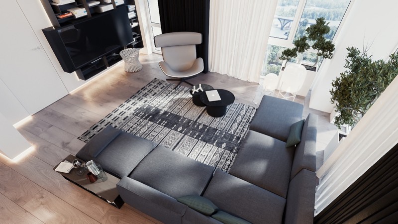 Чистые линии, простая мебель и зелень в интерьере комфортных апартаментов