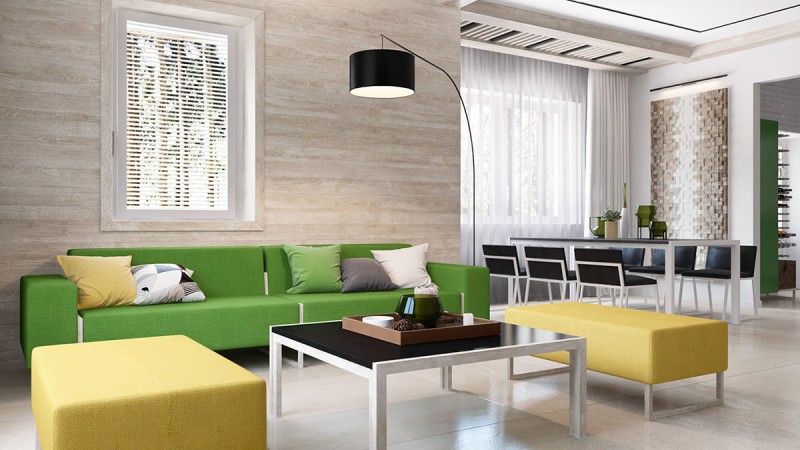 Интерьер с желто-зелеными акцентами