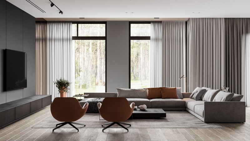 Загородный дом, оформленный в натуральных тонах