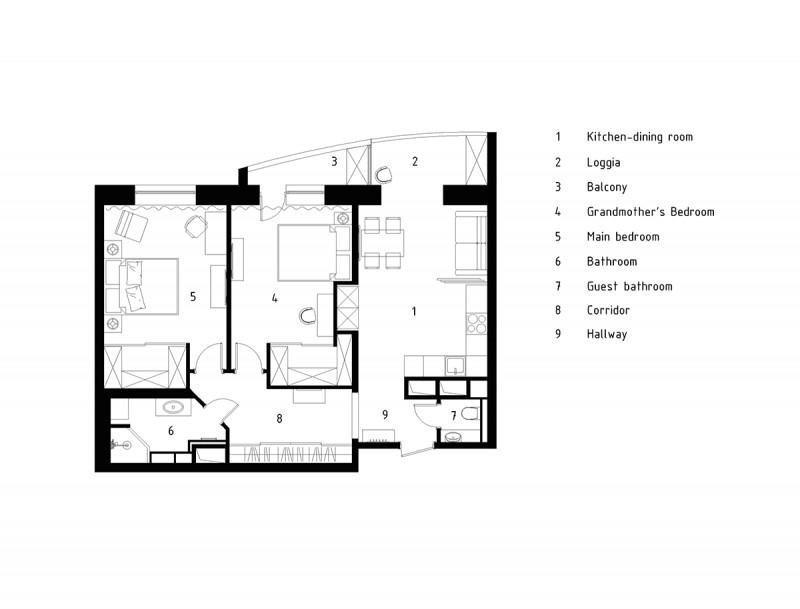 Интерьер квартиры площадью 78 кв.м.