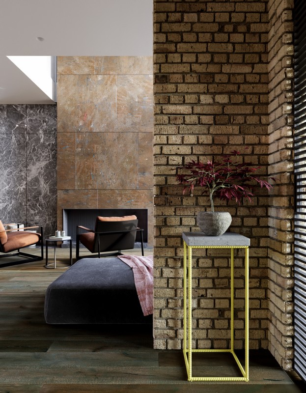 Удачное сочетание мрамора, камня и дерева