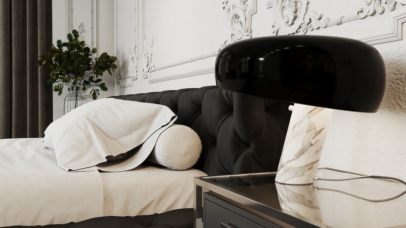 Контрастное сочетание лепнины на стенах с ультрасовременной мебелью и аксессуарами Контрастное сочетание лепнины на стенах с ультрасовременной мебелью и аксессуарами