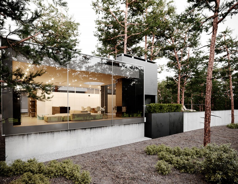 Строгий дизайн дома, расположенного на земле со сложным рельефом