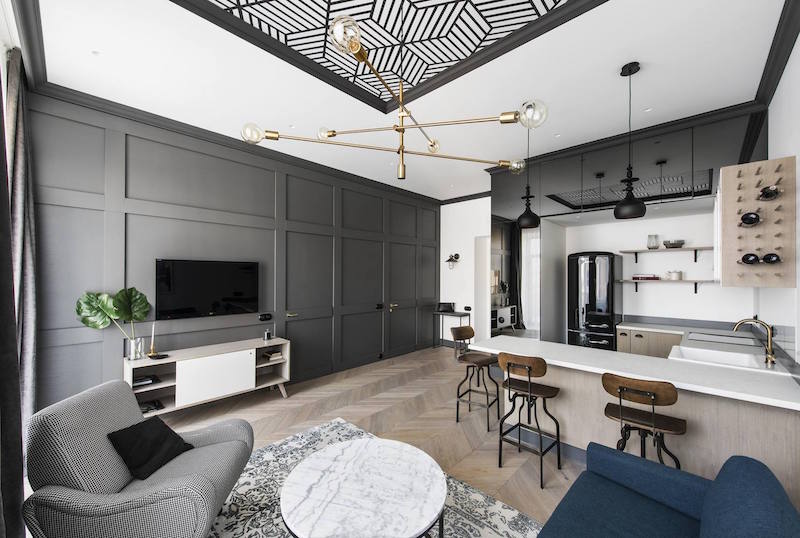 Небольшие городские апартаменты, оформленные в темных тонах Небольшие городские апартаменты, оформленные в темных тонах