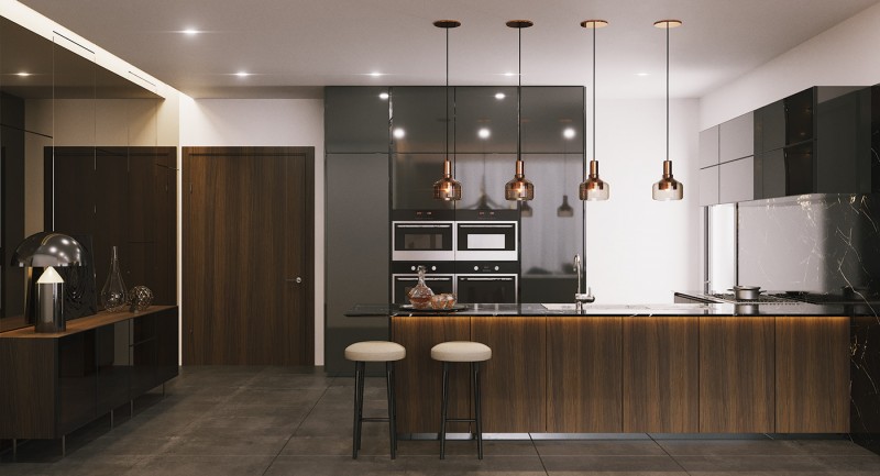 Проект апартаментов, оформленных в темных тонах Проект апартаментов, оформленных в темных тонах