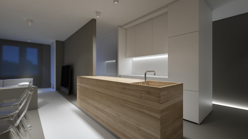 Комбинация белого с серым и акцентная мебель в дизайне квартиры