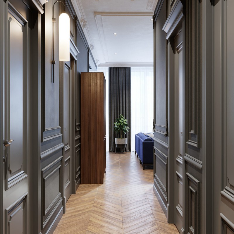 Неоклассический интерьер с акцентами кобальтового и изумрудного цветов