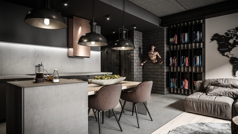 Интерьер в индустриальном стиле в серых тонах