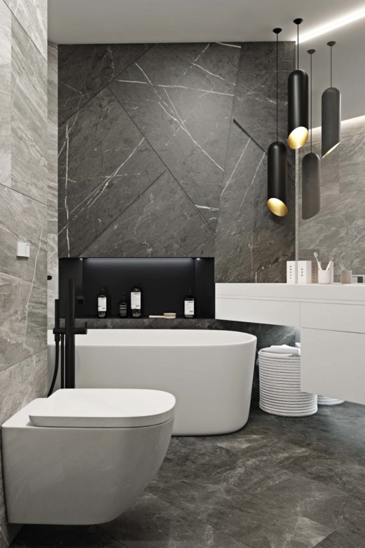 Использование черного, белого и цвета дерева в интерьере просторных минималистских апартаментов