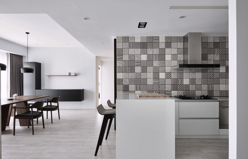 Монохромный интерьер квартиры в Тайчжуне, Тайвань