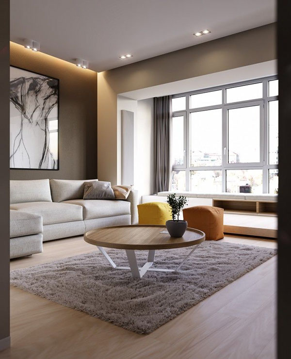 Интерьер в спокойных тонах с яркими акцентами