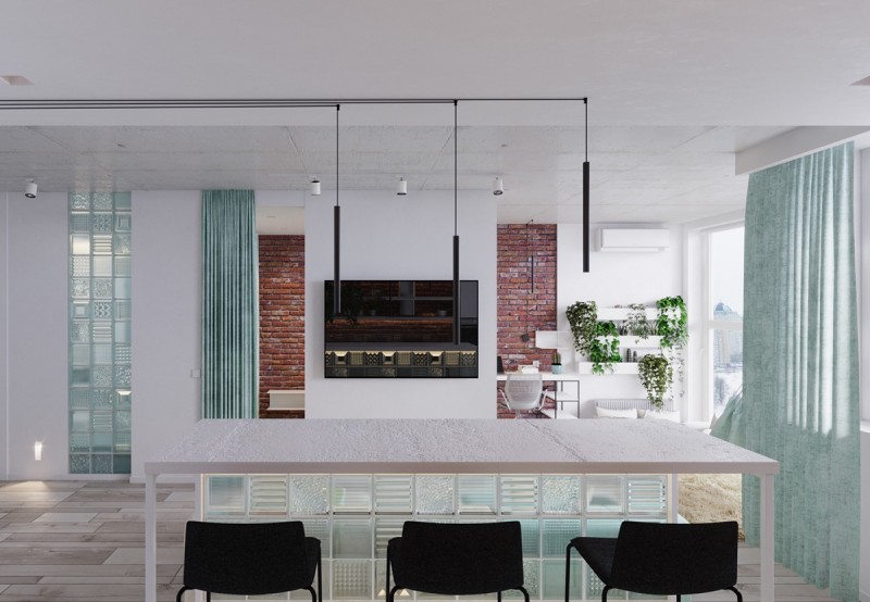 Компактная студия в мятно-бирюзовых тонах