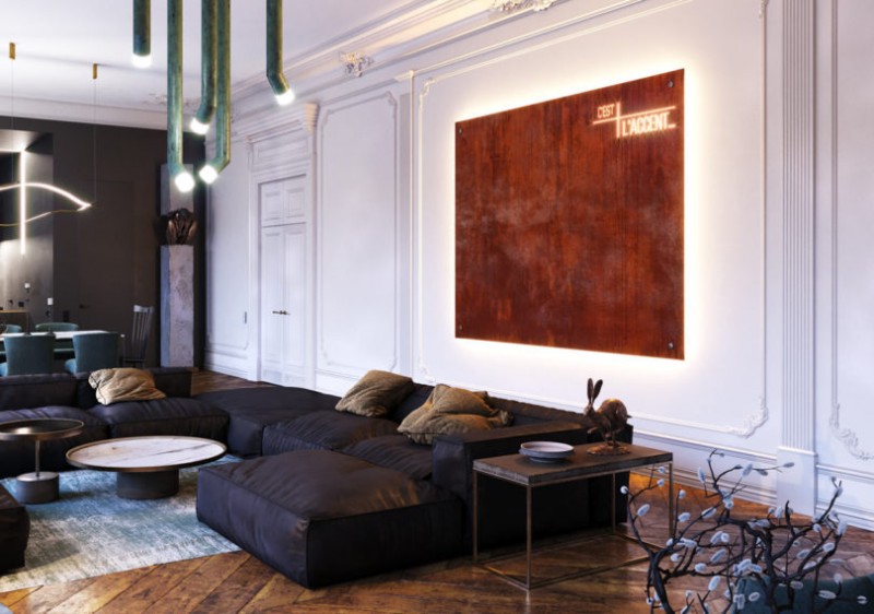 Эклектичная монохромная квартира в Руане, Франция