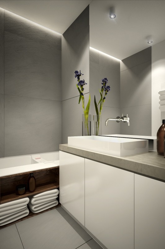 Сочетание разных фактур: декоративный бетон и дерево