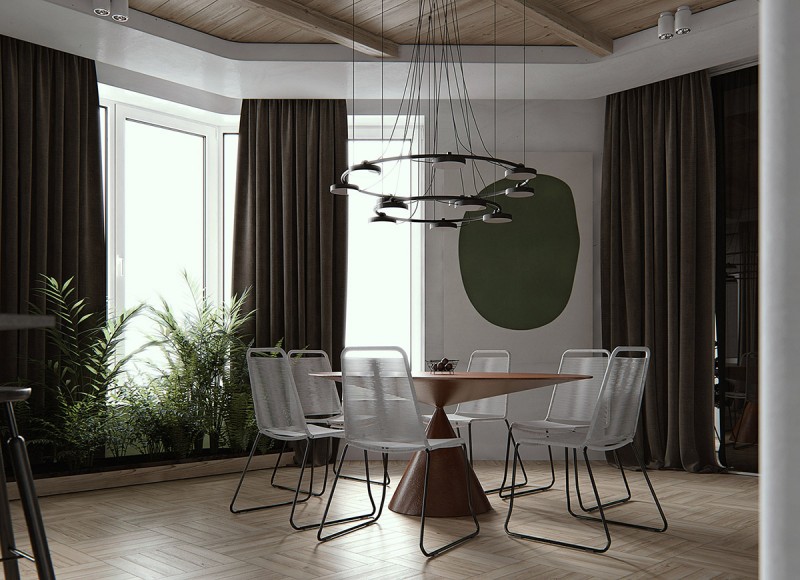 Приглушенные оттенки зеленого и богатые тона дерева в декоре современных апартаментов Приглушенные оттенки зеленого и богатые тона дерева в декоре современных апартаментов