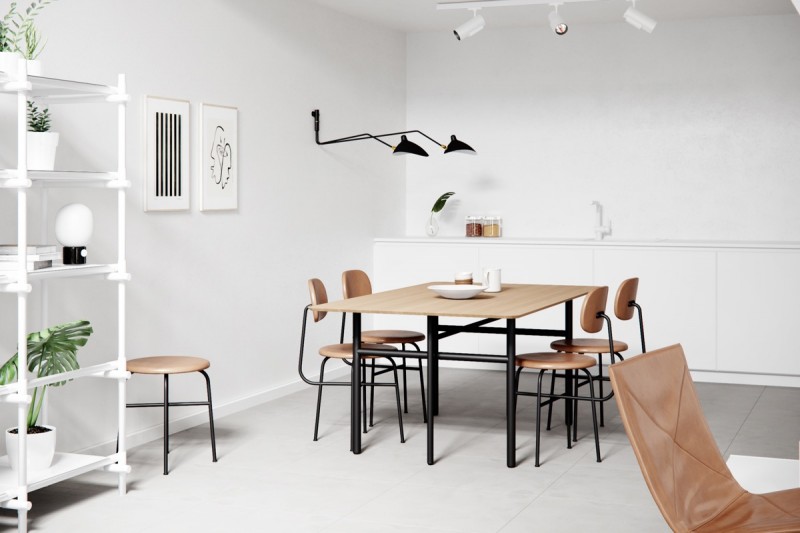 Ледяной белый фон и яркая зелень в интерьере двухуровневой квартиры