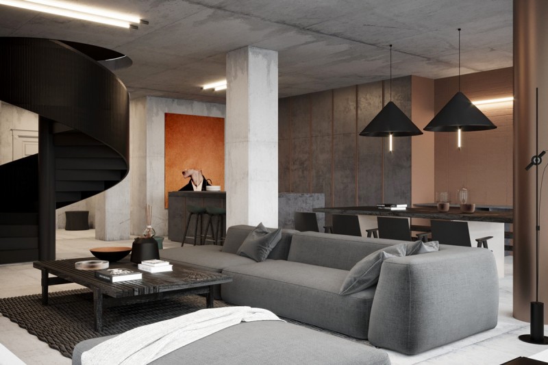 Проект лофта в темных тонах