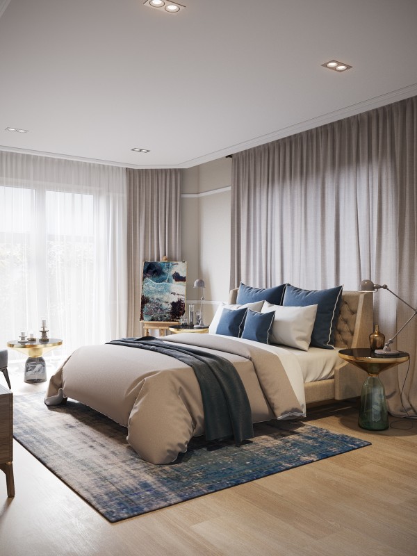 Современный интерьер коттеджа с элементами неоклассики в нейтральных светлых тонах Современный интерьер коттеджа с элементами неоклассики в нейтральных светлых тонах