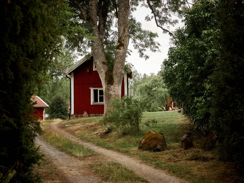 Традиционная шведская ферма, окруженная лесами и озерами