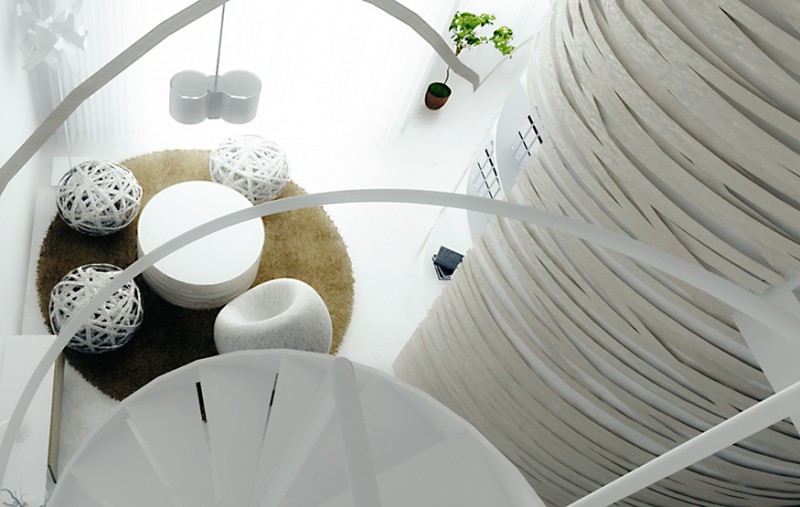 Дизайн квартиры, сформированный на основе круглых функциональных элементов и открытого пространства Дизайн квартиры, сформированный на основе круглых функциональных элементов и открытого пространства
