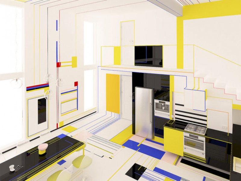 Дизайн интерьера, вдохновленнный творчеством голландского художника Пита Мондриана