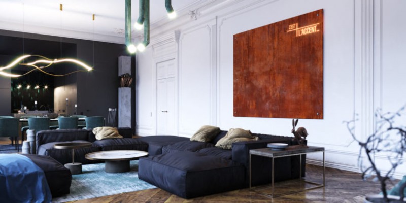 Эклектичная монохромная квартира в Руане, Франция