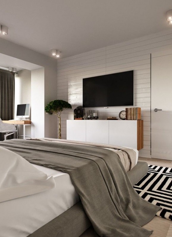 Интерьер в спокойных тонах с яркими акцентами