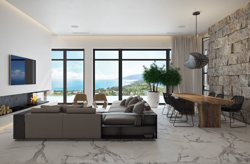 Панорамные окна в доме у моря