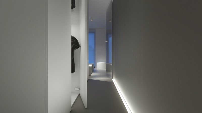 Комбинация белого с серым и акцентная мебель в дизайне квартиры