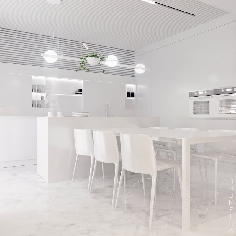 Белоснежный интерьер просторных двухуровневых апартаментов