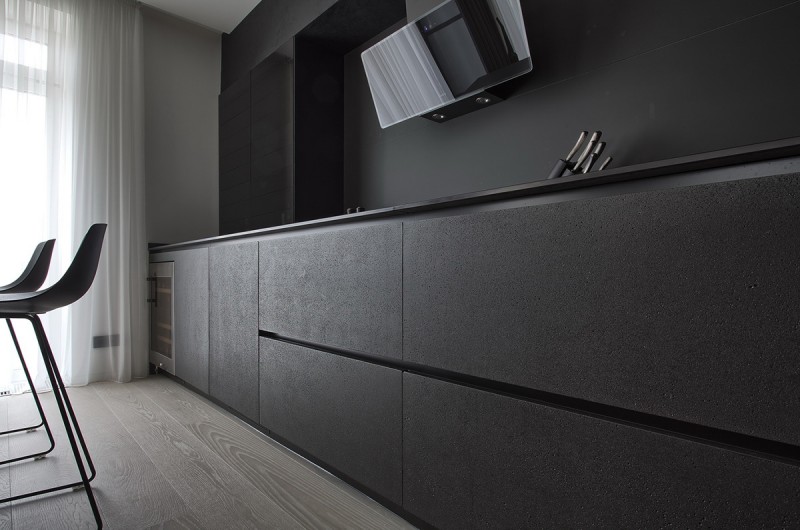 Декоративный черный цемент в интерьере кухни