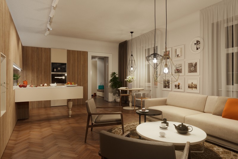 Деревянные акценты в интерьере эклектичных апартаментов Деревянные акценты в интерьере эклектичных апартаментов